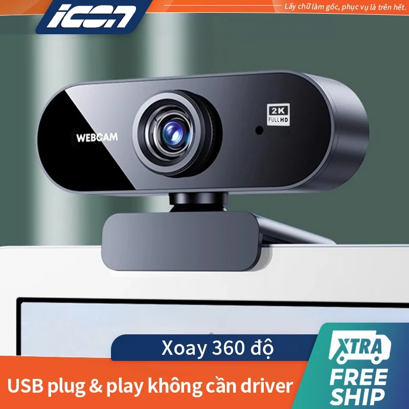 Webcam ICON 2K/4K Xoay 360° Có Mic - Camera PC & Laptop - Livestream, Học Online Full HD