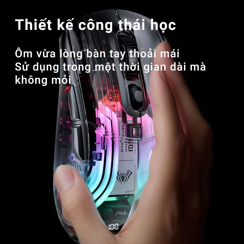 Chuột AULA SC630 - 3 Mode kết nối LED RGB - Vỏ trong suốt độc đáo - Đế sạc từ tính - Chính hãng AULA