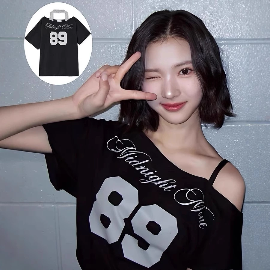 Hàn Quốc midnight move hở vai ngắn tay áo ngắn cổ áo thun nữ chéo vai hở vai ngắn th2h jiwo