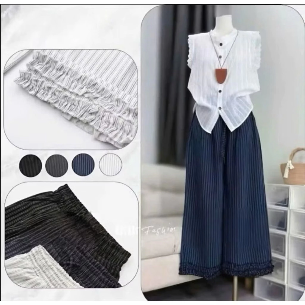 Quần Suông Ống Rộng Vải Thô Mềm Cạp Chun Lưng Cao- Bèo Gấu