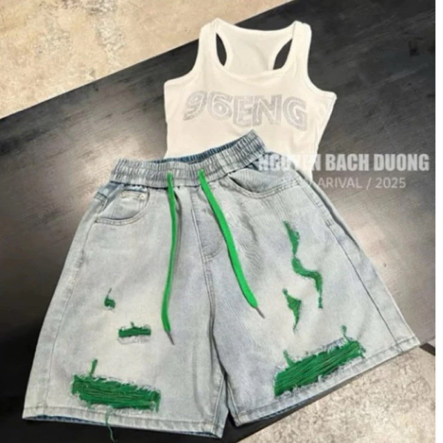 Quần short jeans rách phối màu ca tính năng động trẻ trung