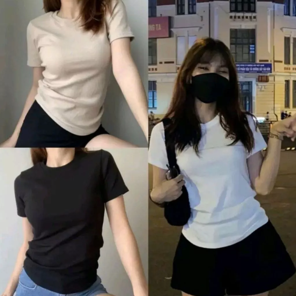 Áo Thun Trơn Nữ Bigsize Vả Gân Tăm Cao Cấp  Co Giãn Cho Các Nàng Chubby 50-95kg G244