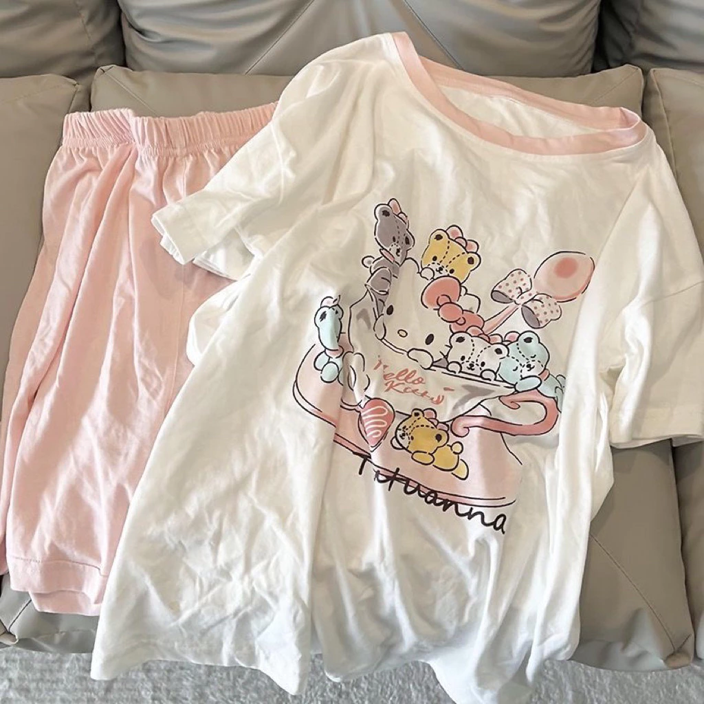Bộ đồ ngủ Hello Kitty dễ thương nhân vật Instagram mới ra của Yeoreum, áo tay ngắn, áo khoác Easywear