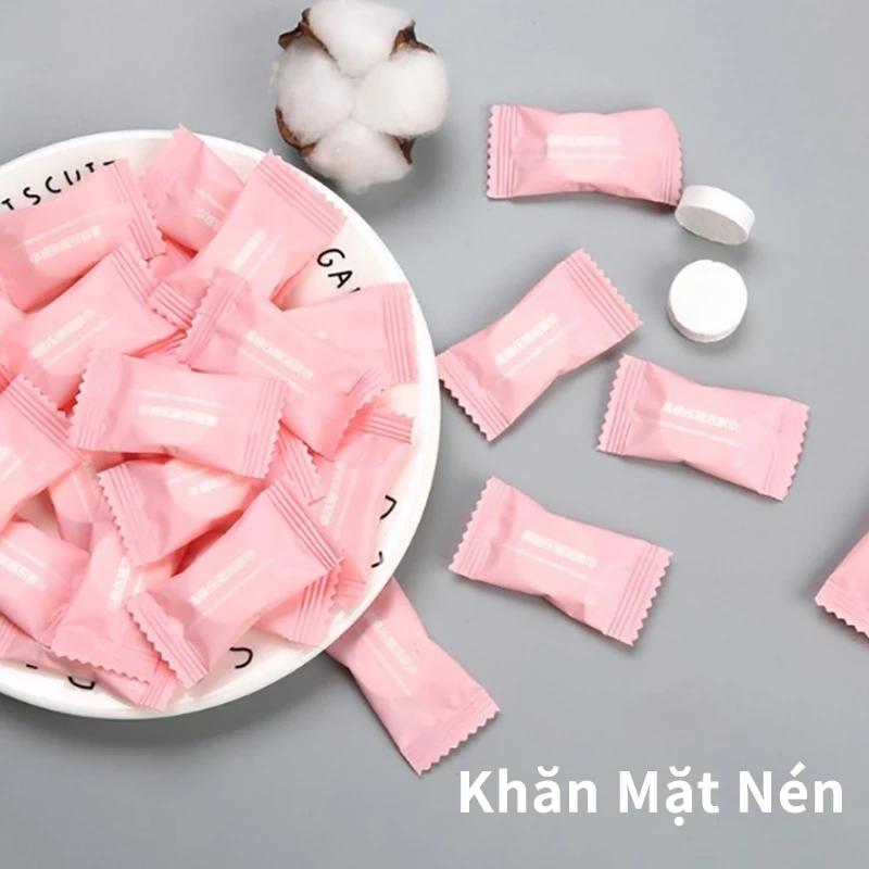 100 viên/gói Khăn Mặt Nén Cotton  Dày Dặn Dùng 1 Lần Tiện Dụng Khi Đi Du Lịch