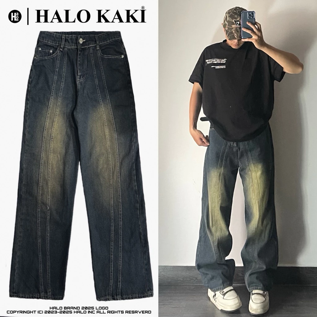 JEANS MANG CÁ - Quần jeans ống rộng form wide leg phủ giày chùm chân - HALO KAKI