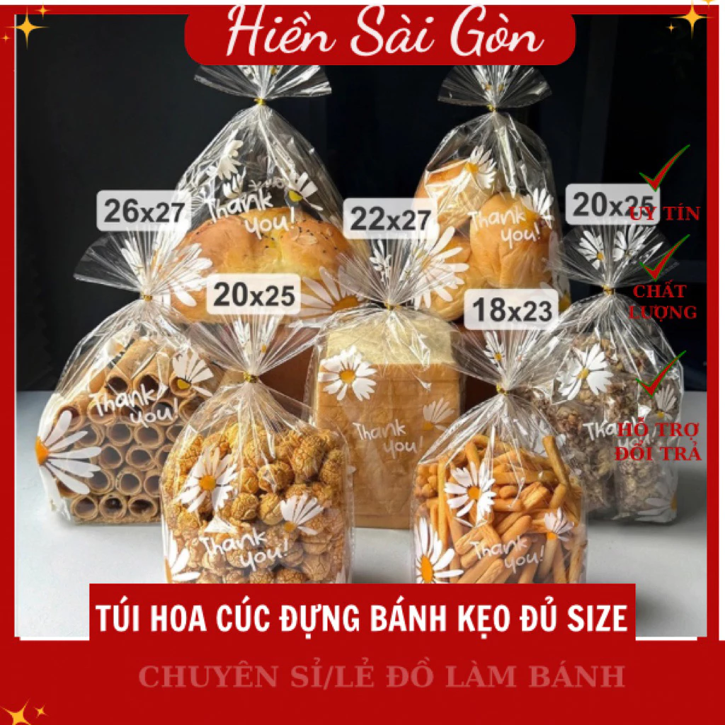 50 Túi Hoa Cúc Kèm Kẽm Cột Đủ Size – Túi Đựng Bánh Kẹo, Túi Đựng Quà Xinh Xắn, Tiện Lợi