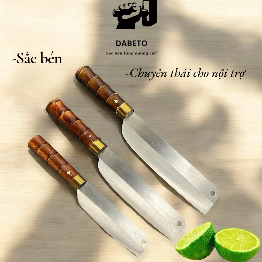Bộ 3 Dao Thái DABETO Bản To, Vừa, Nhỏ, Tiện Lợi Dùng Gia Đình - Cán Đốt Trúc Chống Trơn Trượt