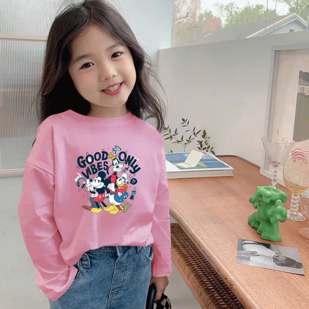 Áo thun tay dài cotton cho bé gái ELIOKIDS, Áo phông bé gái dài tay in hình từ 7kg-30kg