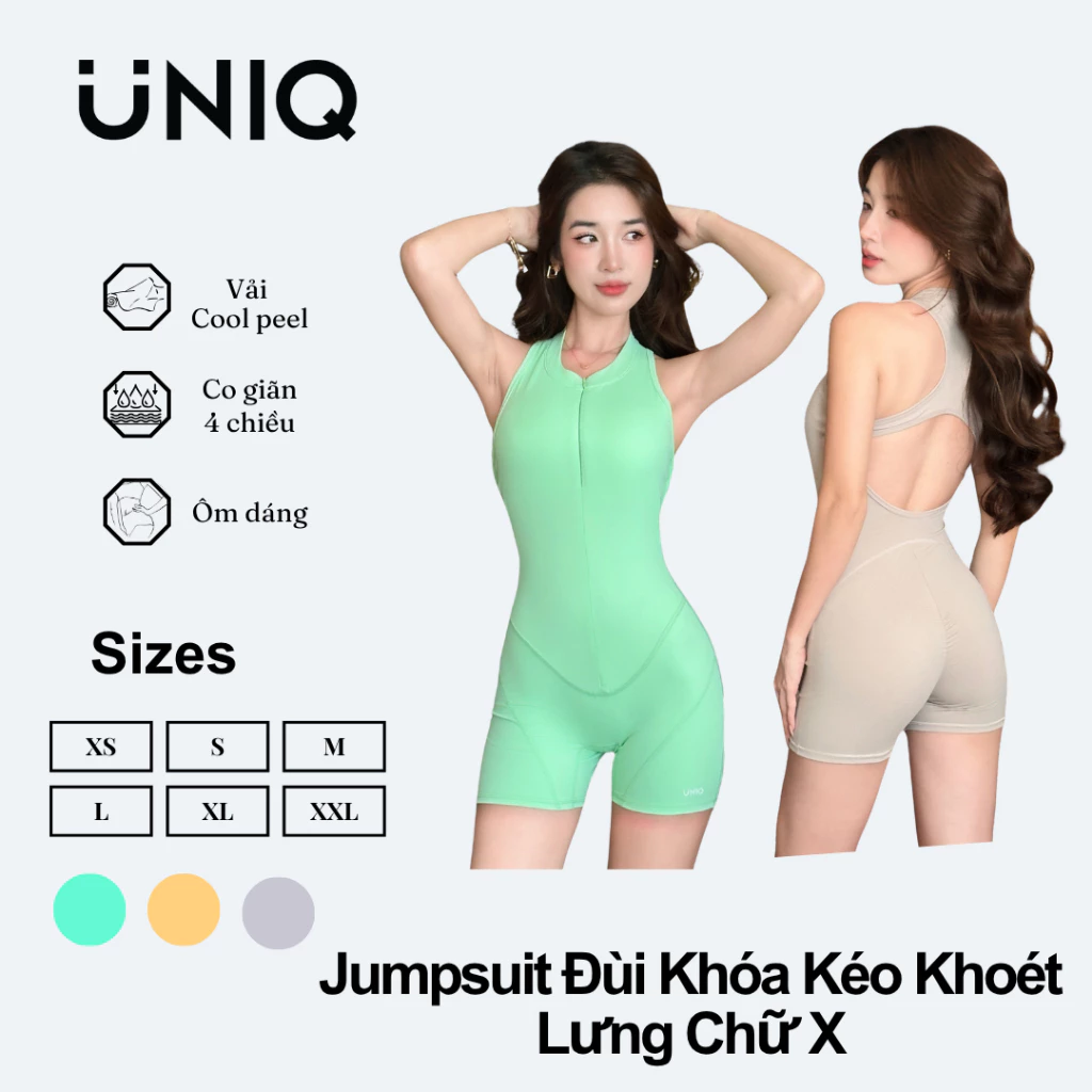 Jumpsuit Đùi Nữ UNIQ Cool Peel Khóa Kéo Khoét Lưng Chữ X