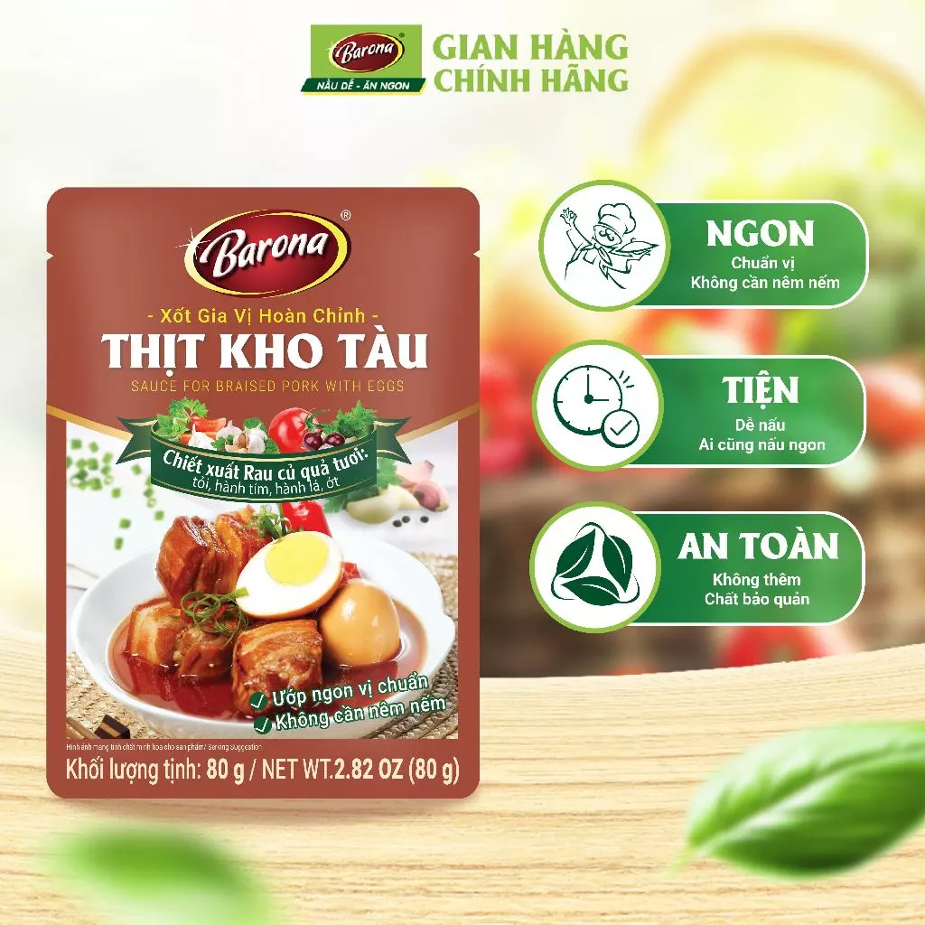 Combo 1 hộp (20 gói) Gia Vị Thịt Kho Tàu Barona 80g ướp ngon chuẩn vị không cần nêm nếm