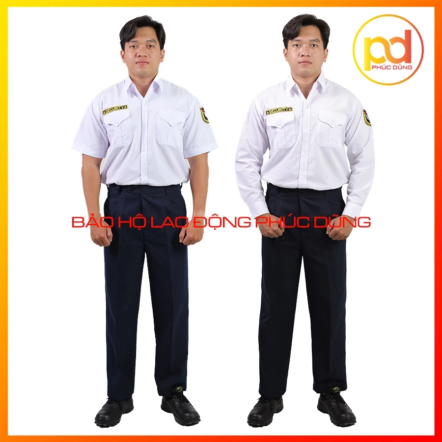 Bộ quần áo đồng phục bảo vệ MÀU TRẮNG chuyên nghiệp cotton thấm hút mồ hôi tốt đầy đủ logo