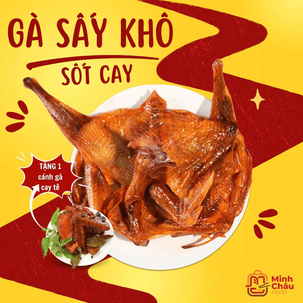 [ Tặng 1 cánh gà] Gà sấy khô MINH CHÂU FOOD gà có hương vị cay tê, gà sốt cay, ăn vặt