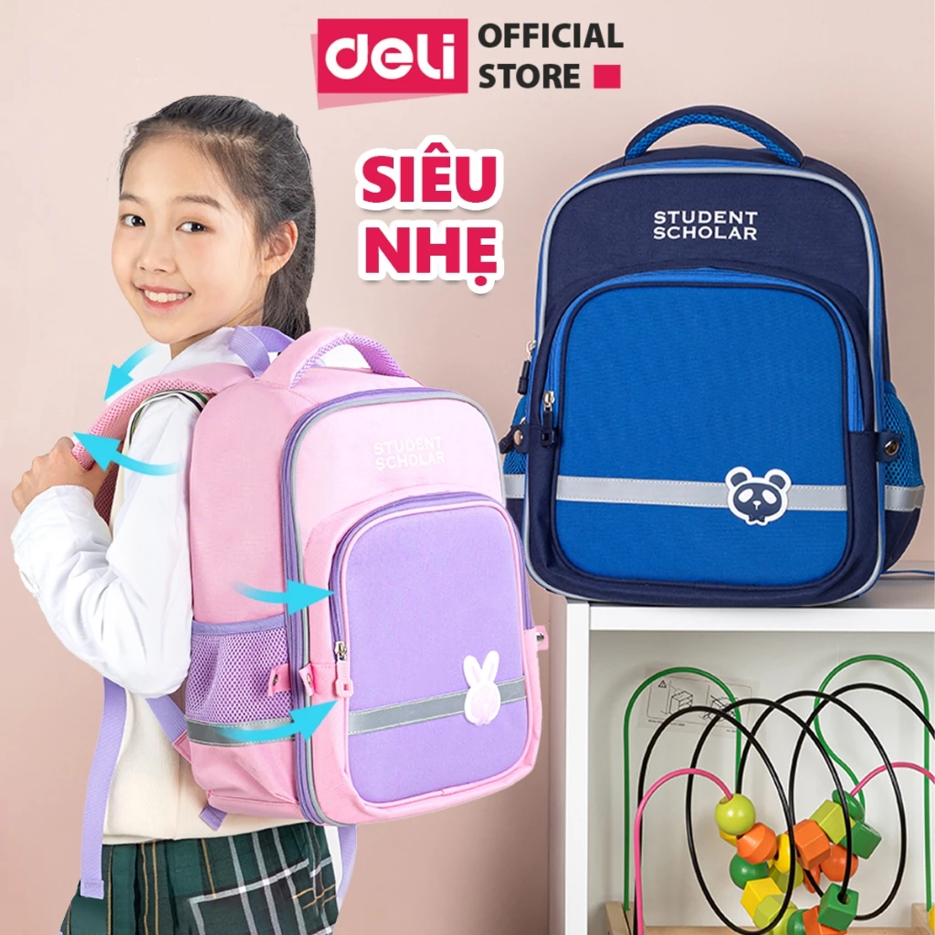 [MUA 3 GIẢM 30%] Balo Học Sinh Cấp 1 Cho Bé Deli - Balo Chống Gù, Đai Phản Quang, Dung Tích Lớn, Chống Nước