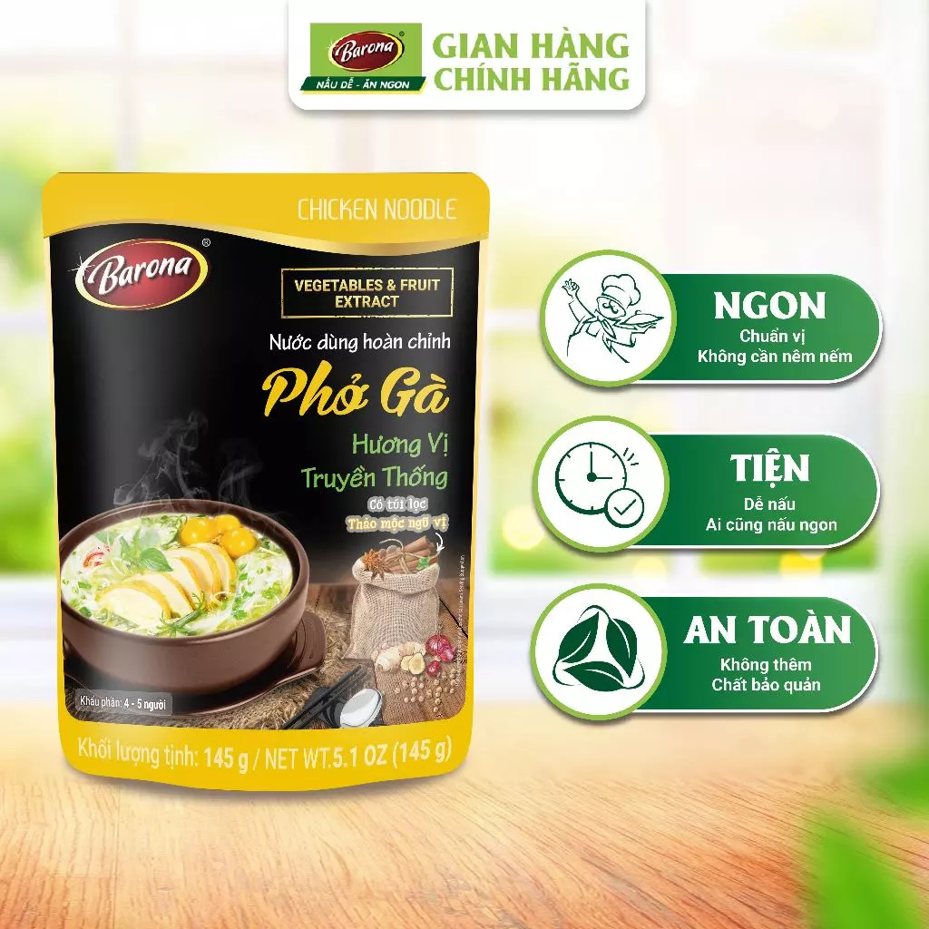 Gia vị nấu nước dùng hoàn chỉnh Barona - Phở Gà 145g/gói