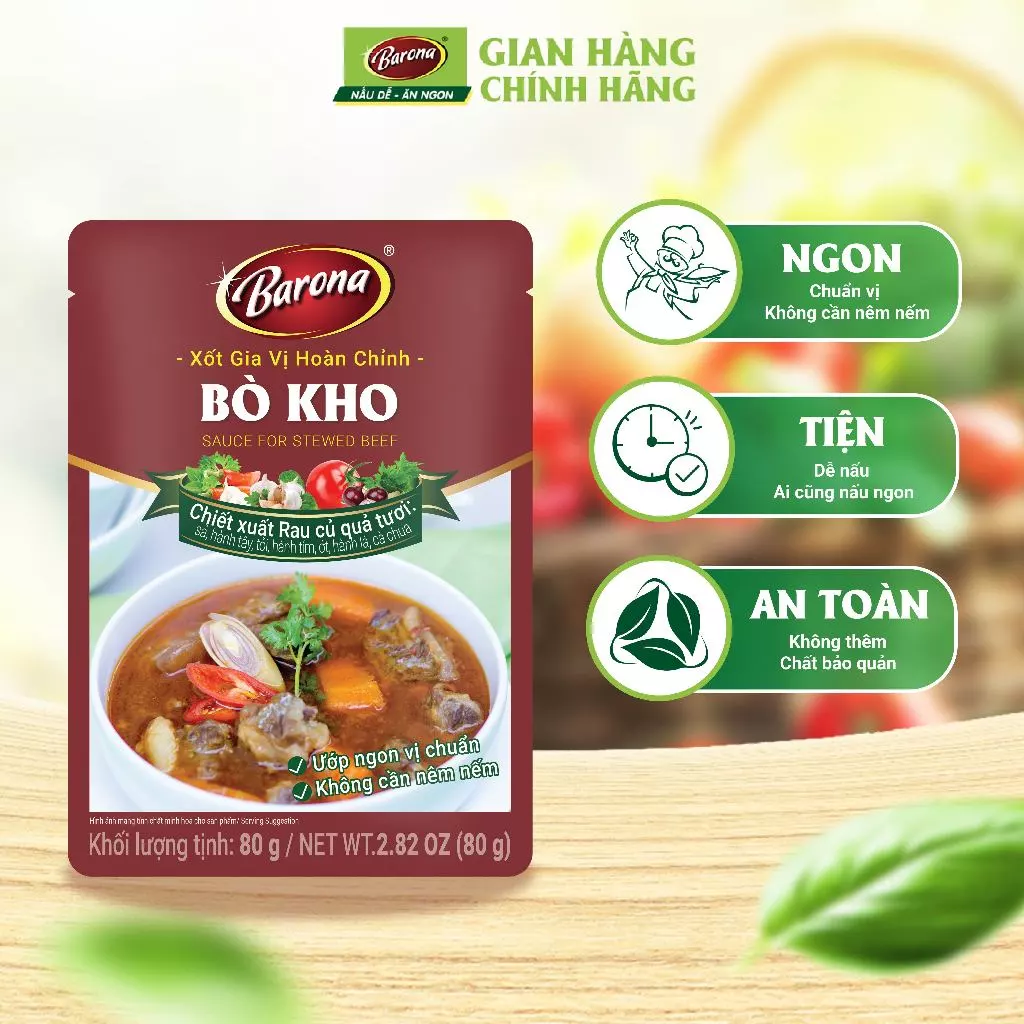 Gia Vị Bò Kho Barona 80g ướp ngon chuẩn vị không cần nêm nếm