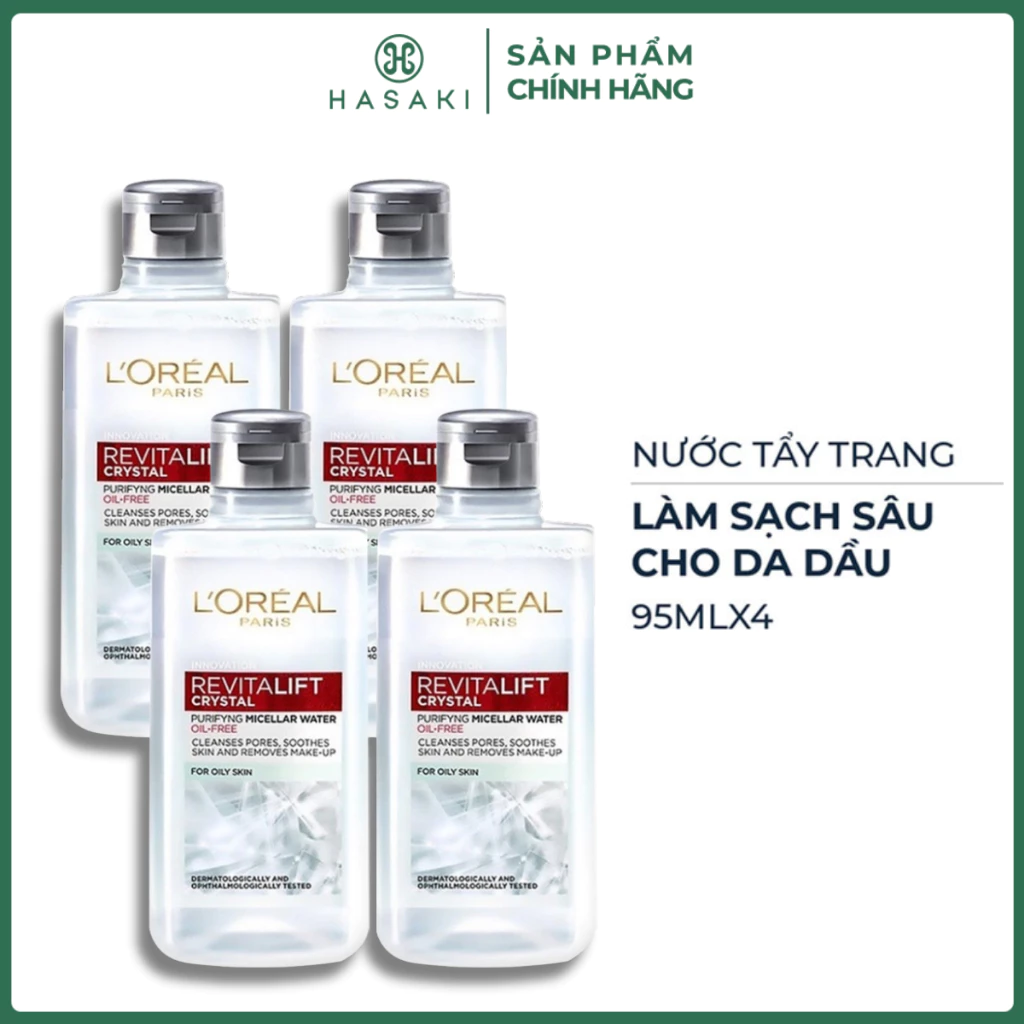 [DAILY] [Mini] Combo 4 Nước Tẩy Trang L'Oreal Làm Sạch Sâu Cho Da Dầu 95ml Revitalift Crystal Micellar Water Hasaki