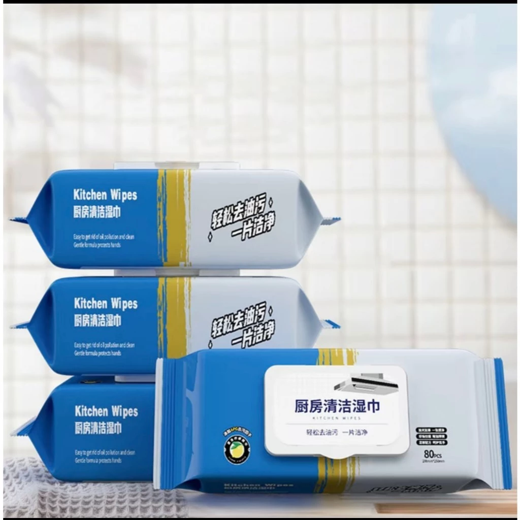 Gói 80 khăn ướt lau bếp đa năng giấy lau bàn bếp bát đĩa cốc chén cọ rửa đa năng an toàn