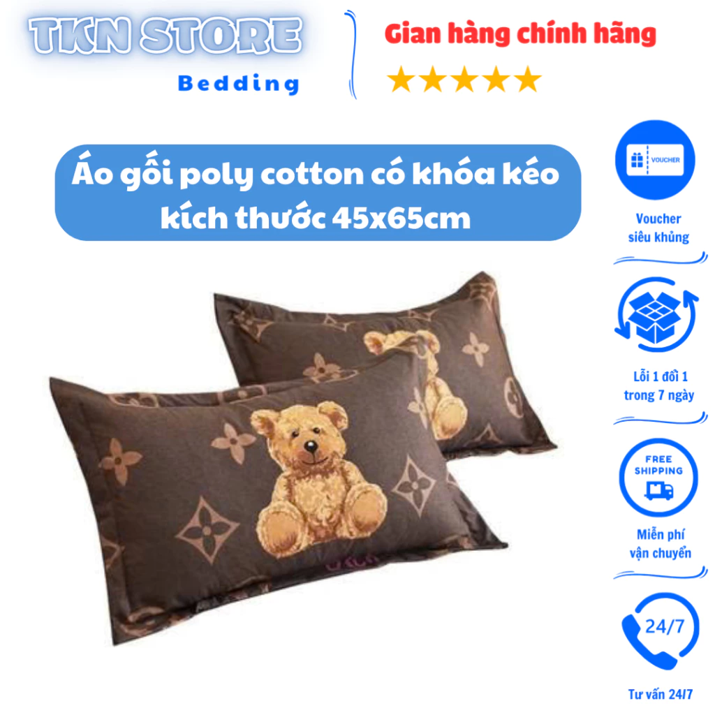 Vỏ gối nằm Cotton poly người lớn giá rẻ, Áo gối ngủ có khóa kéo tiện lợi kích thước 45x65cm