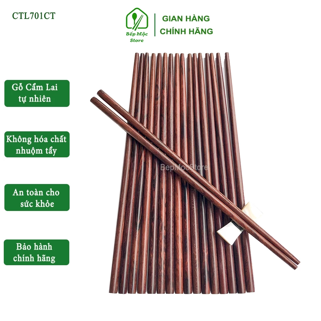 Đũa ăn cơm gỗ Cẩm Lai tự nhiên để mộc HAHANCO Bộ 10 đôi tròn (CTL701CT)