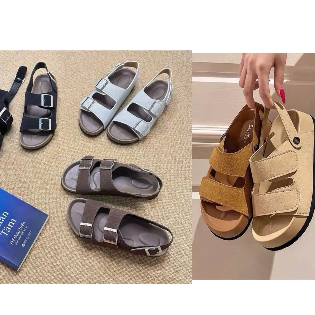 Dép quai hậu đế dày 4 phân hai quai ngang chất da lộn mẫu mới DH82