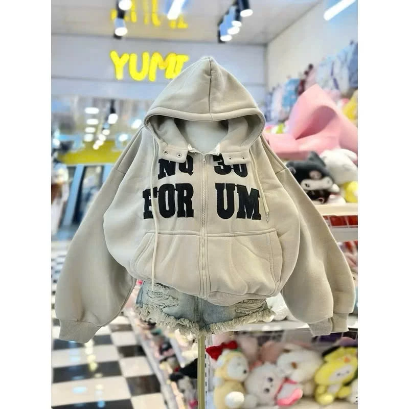ÁO KHOÁC NỈ DỆT FORM RỘNG THÊU CHỮ NQ30-FORUM NÓN TO NÚT GÀI 4TÚI size từ 40-75ki Jacket Women Top