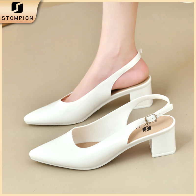 STOMPION Giày Cao Gót Nữ Mũi Nhọn Gót Vuông 5cm Quai Hở Sau Thời Trang Công Sở Dạo Phố Hẹn Hò-Form Hơi Lớn