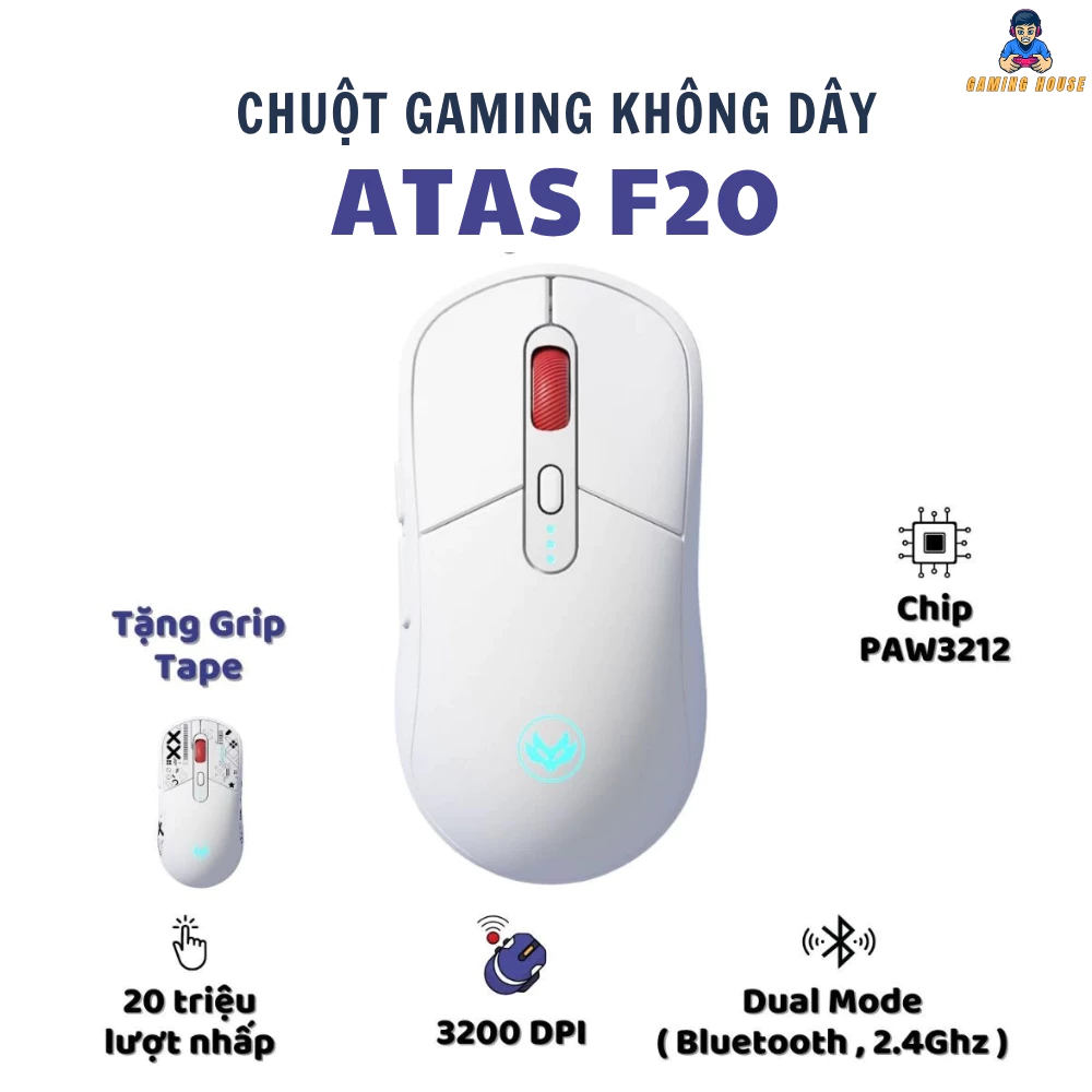 Chuột Silent bluetooth không dây Atas F20 - Dual Mode - Pin sạc 500mah - Sử dụng liên tục 50h