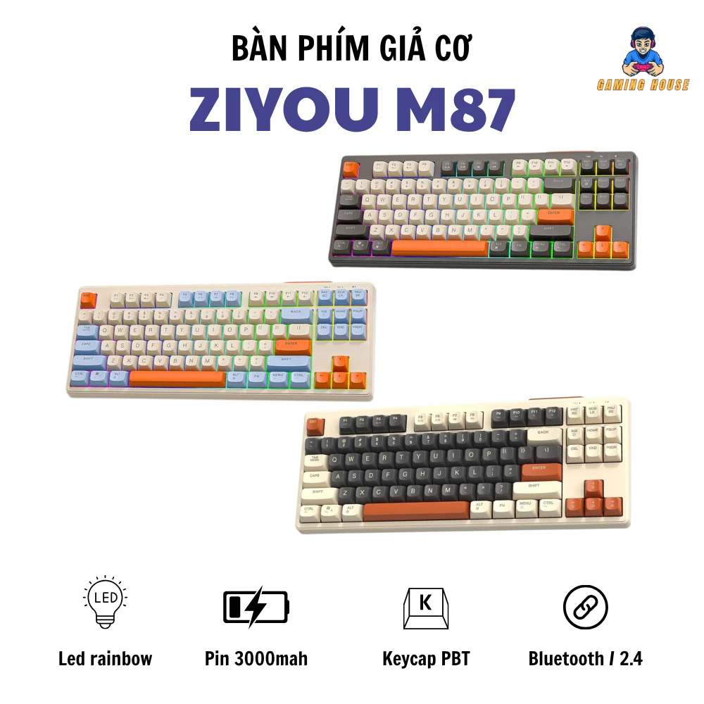 Bàn phím không dây Bluetooth M87 - Led Rainbow - Pin Sạc - Phím PBT