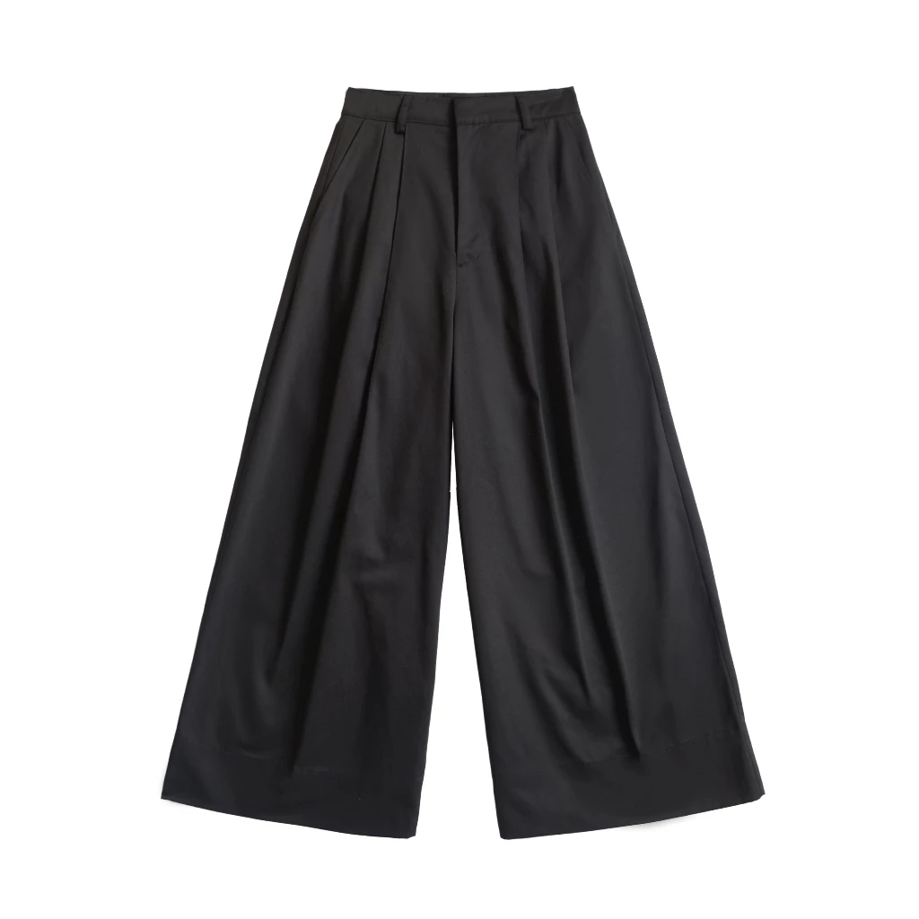 Quần Kaki Ống Rộng Dáng Suông, Quần Ống Cong, Quần Xám Ống Loe Rộng Cạp Bản To - Wide-leg Pants