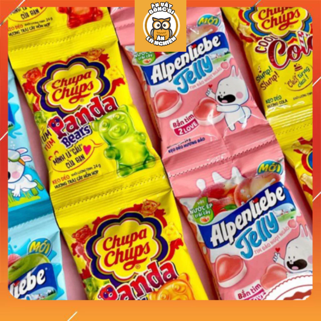 Combo 10 gói kẹo dẻo hương hỗn hợp Chupa Chups, Alpenliebe Jelly 24gr