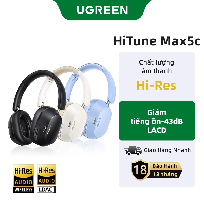 Tai nghe Bluetooth Ugreen Hitune Max5c Hi-Res  | Hybrid ANC | Kết nối 2 thiết bị | Bluetooth Chụp Tai Chống Ồn