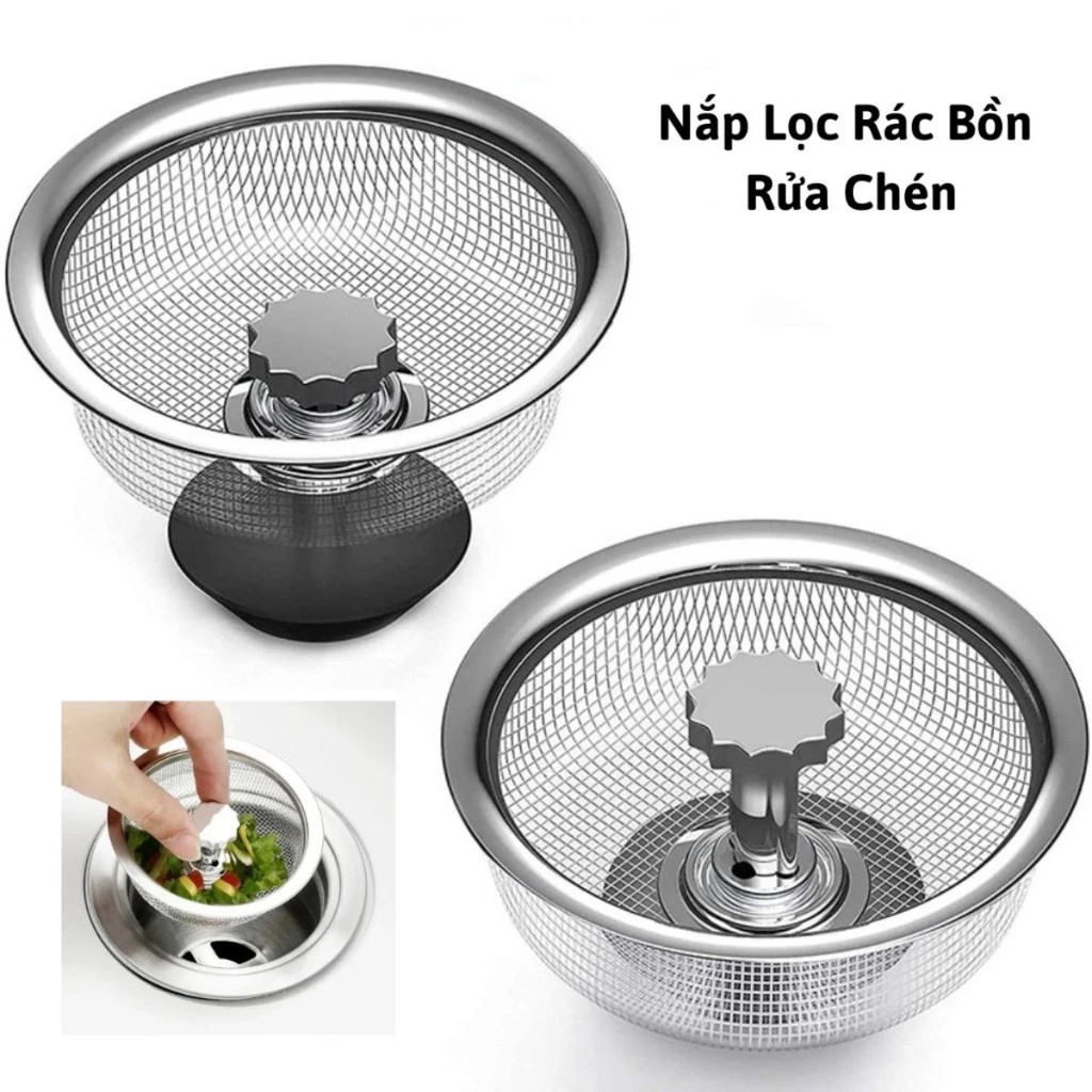 Giỏ Lọc Rác Bồn Rửa Bát Inox Chống R,ỉ Nắp Lọc Rác Bồn Rửa Chén Lọc Cặn Rác Thông Minh
