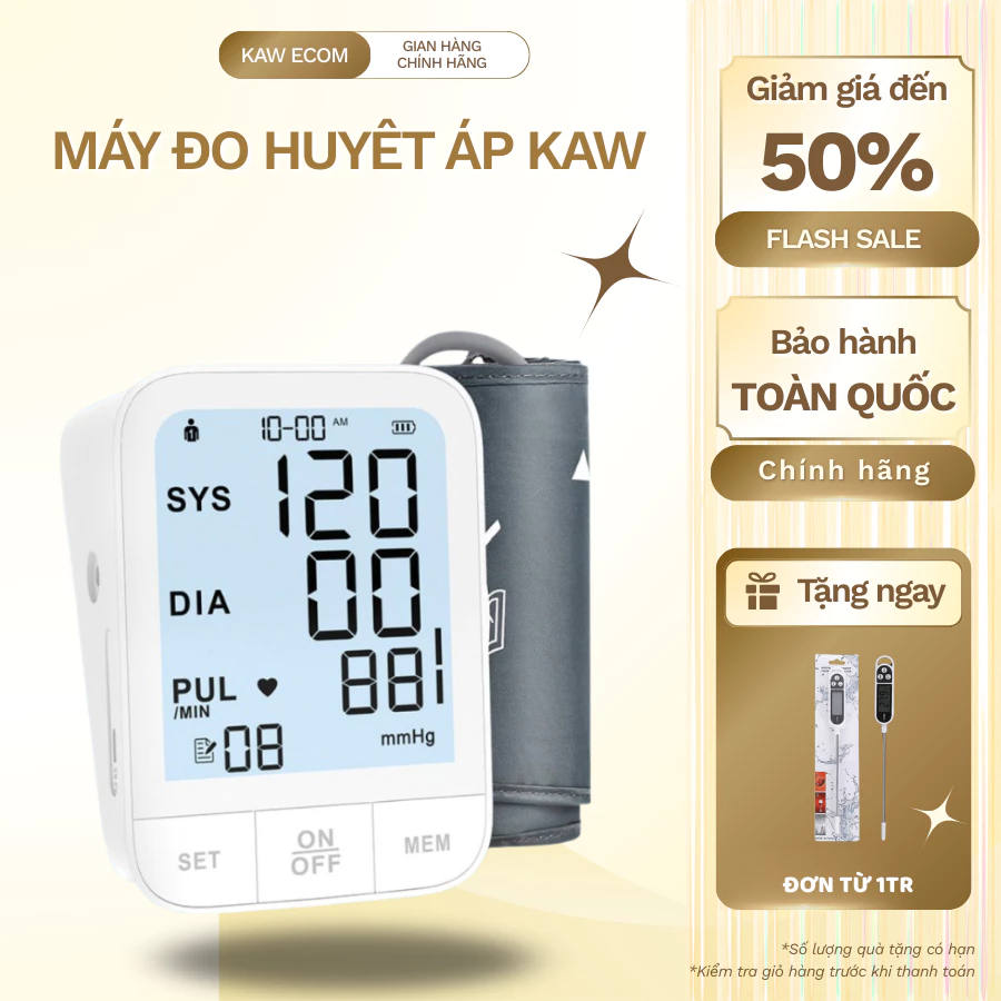 Máy Đo Huyết Áp Nhịp Tim Điện Tử Bắp Tay Tự Động KAW Phiên Bản Cao Cấp, Màn Hình LCD Lớn