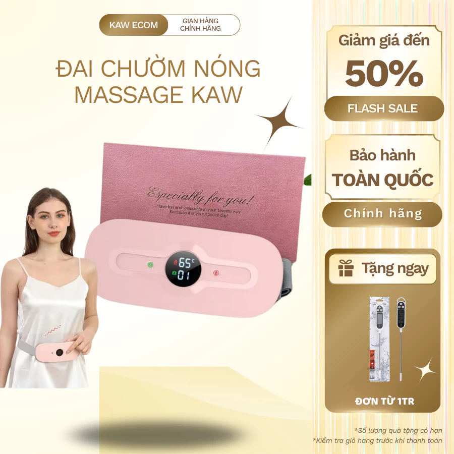 Đai chườm nóng massage bụng KAW 6 chế độ massage, 6 mức nhiệt có màn led - thiết kế mỏng và vừa vặn