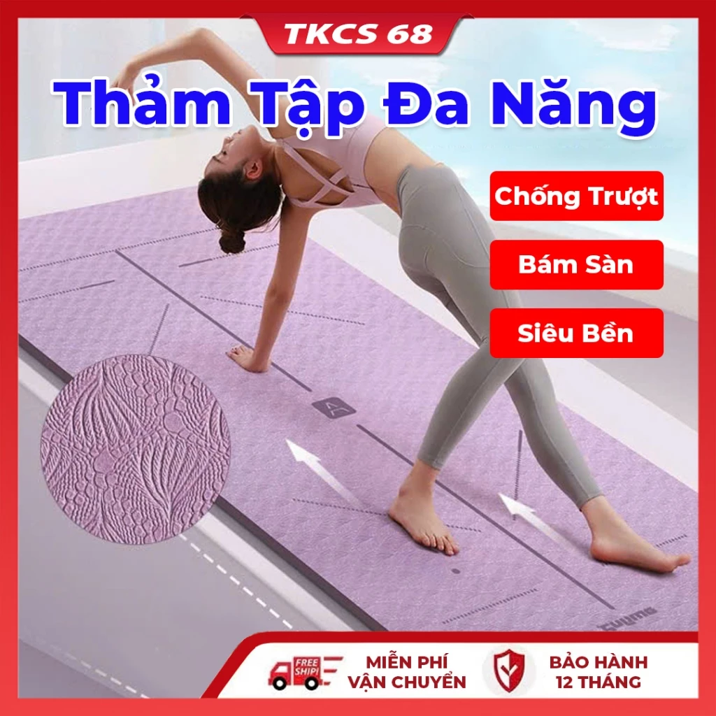 Thảm Tập  Định Tuyến Yoga TPE Cao Cấp, Thảm Tập Đa Năng Đúc Nguyên Tấm 6mm Tặng Kèm Túi Đựng, Chống Trượt, Bám Sàn