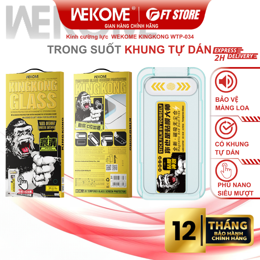 Kính Cường lực WK KINGKONG WTP-034 tự dán full màn chống bụi màn loa siêu cứng…