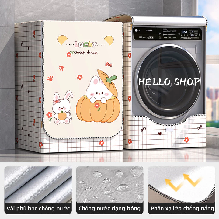 HELLO SHOP Áo trùm máy giặt cửa ngang, bạt phủ máy giặt vải dù dày đẹp chống nắng mưa