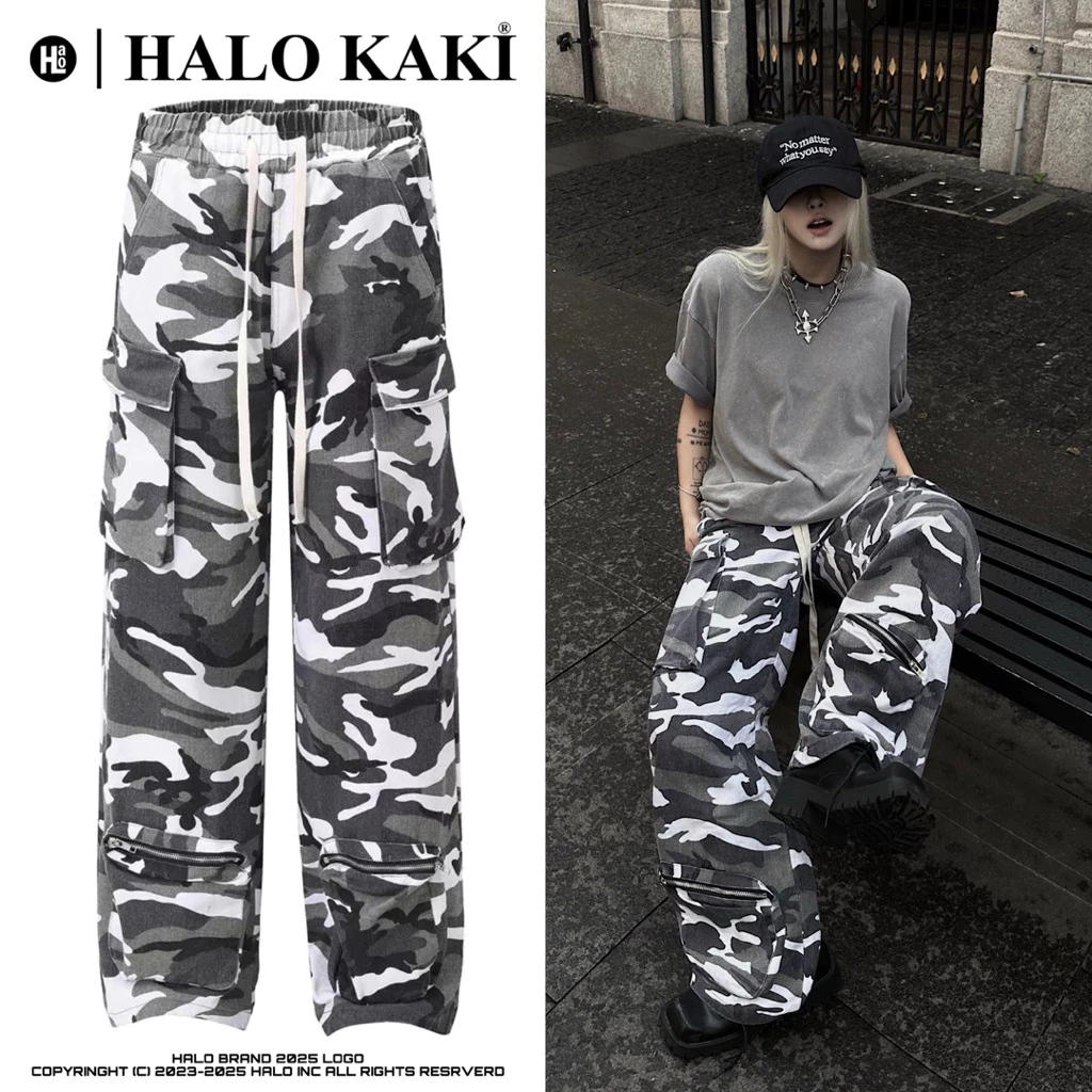 QUẦN RẰN RI CAMO TÚI HỘP LƯNG THUN CHẤT JEANS FORM RỘNG HALO KAKI