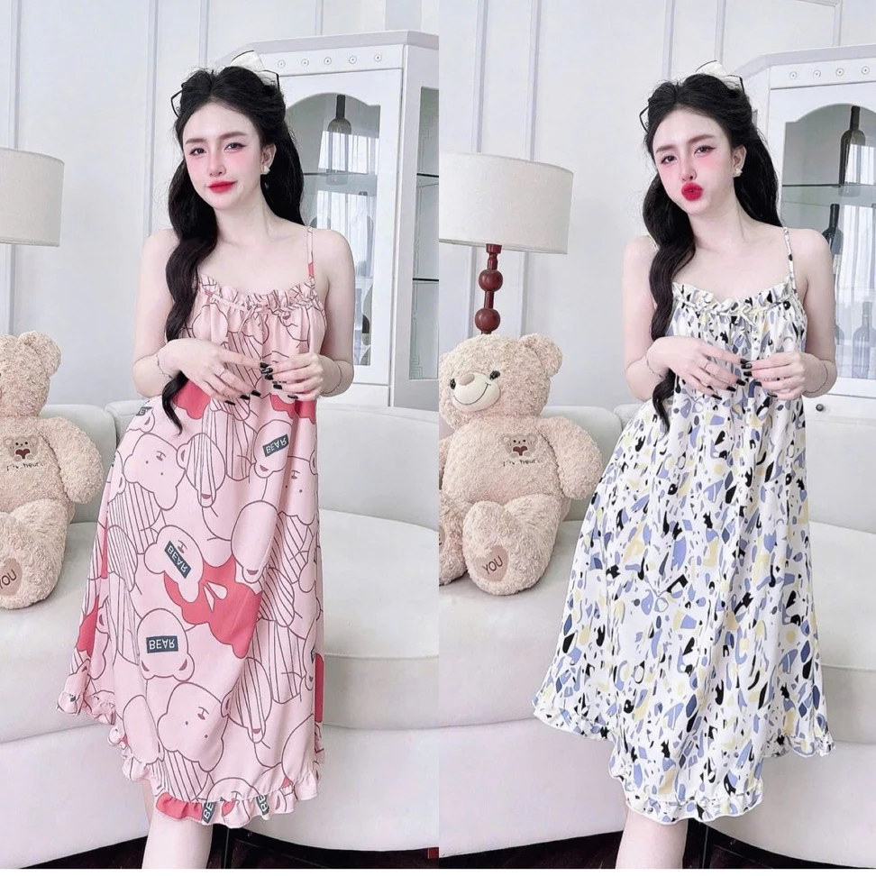 Combo[BigSize]Đồ Bộ Mặc Nhà, Pijama 2 Dây, Váy ngủ hai dây chất lụa 100D thoáng mát, mềm mịn, kiểu dáng dễ thương-BALII