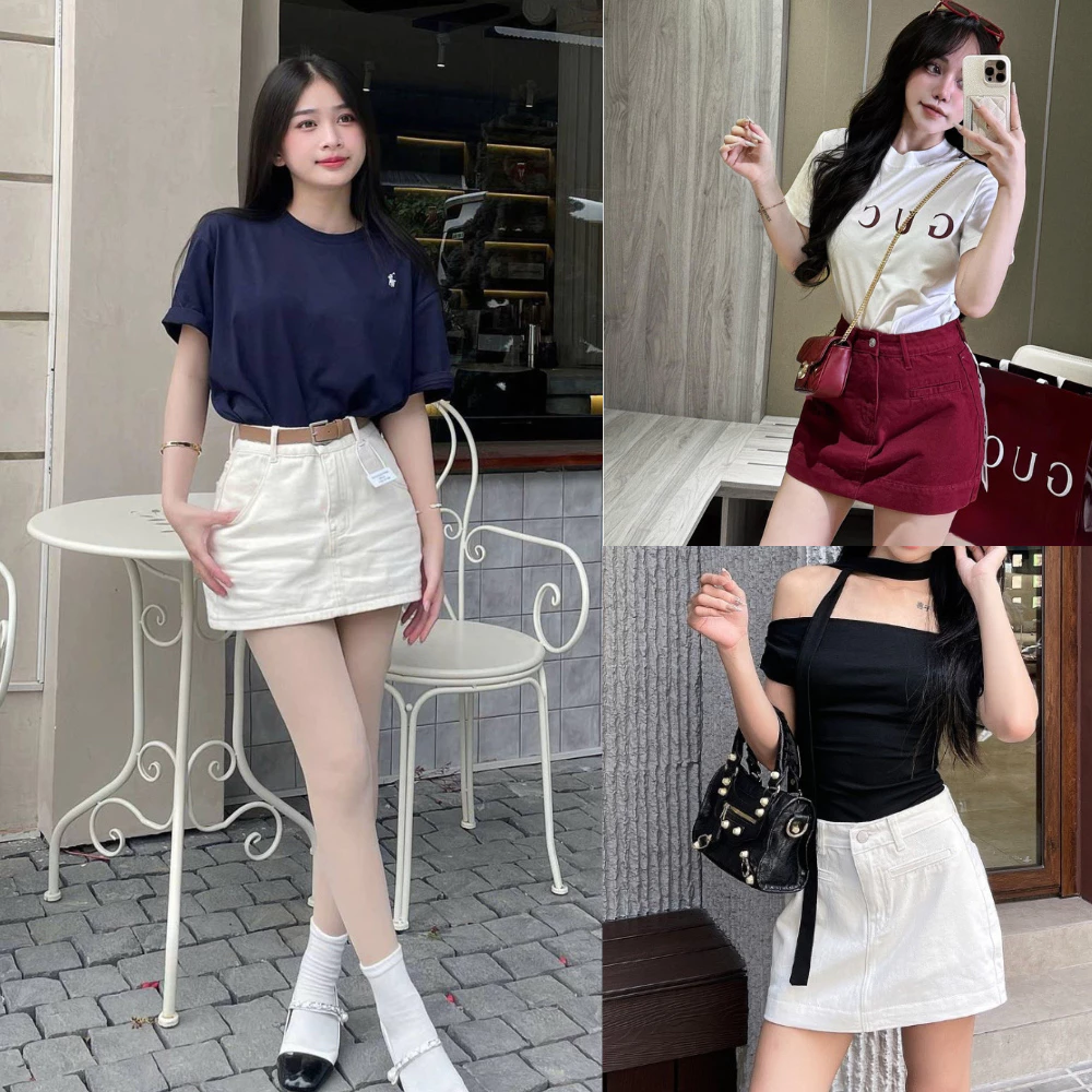 Chân Váy Jean Ngắn Dáng Chữ A MIAA Có Quần Mặc Trong Quần Giả Váy Jean Dáng Ngắn Sexy GV