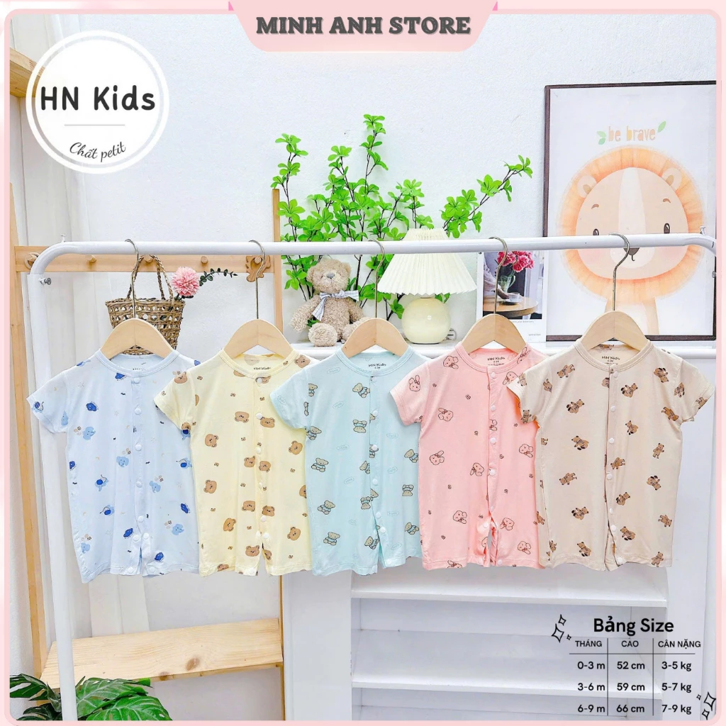 [Hàng chuẩn HN Kids] Body liền thân, body cộc màu khuy bấm chất petit size cho bé từ 3-9kg BĐ05