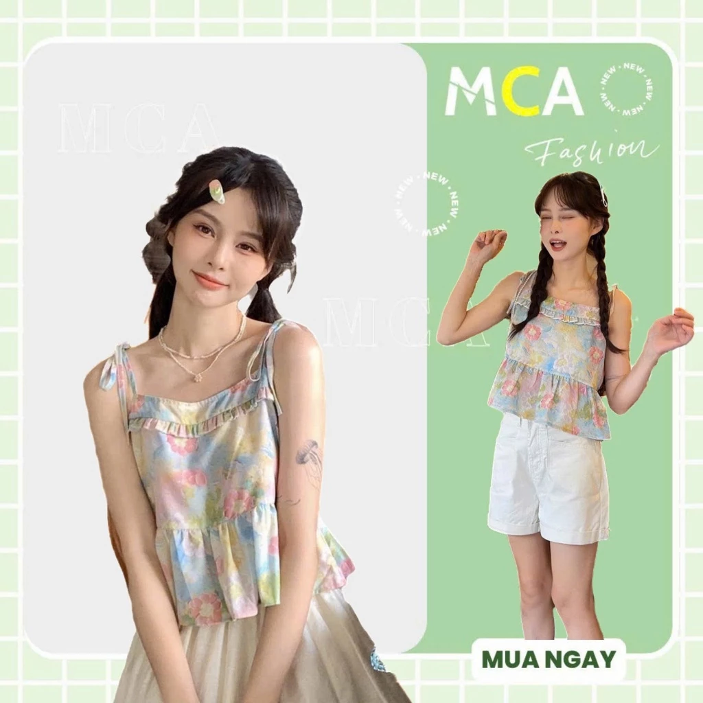[ Video sp tực tế ]Áo Babydoll Hai Dây Nữ Viền Bèo MCA Hoạ Tiết Hoa Nhí Xinh Xắn A51419