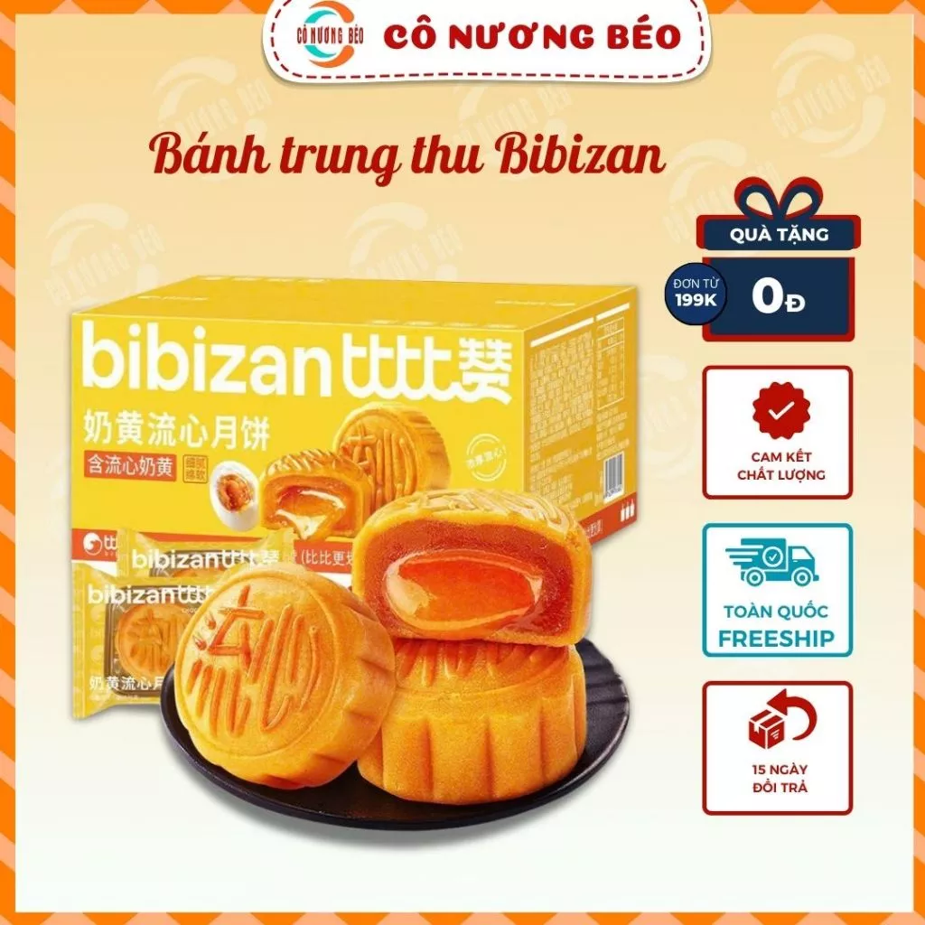 Bánh trung thu trứng chảy BiBiZan hộp 540gr 12 chiếc nhiều vị dễ lựa chọn đồ ăn vặt Cô Nương Béo