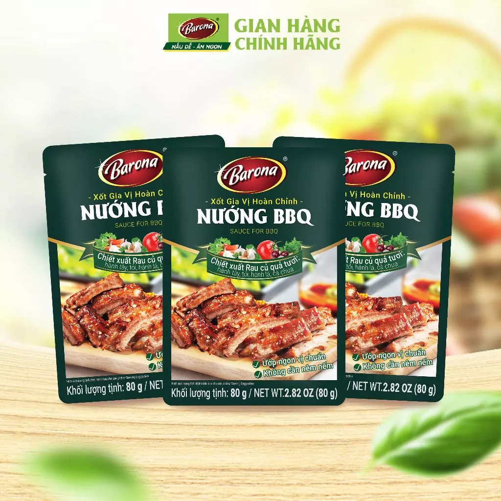 Combo 3 gói Gia Vị Nướng BBQ Barona 80g ướp ngon chuẩn vị không cần nêm nếm