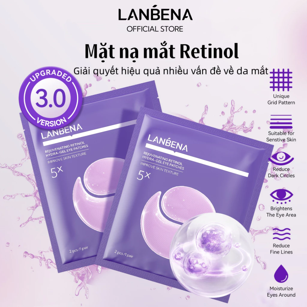 LANBENA Mặt nạ mắt Retinol VC (5 pairs) - Chống lão hóa, giảm nếp nhăn, làm mờ quầng thâm săn chắc da quanh mắt Skincare