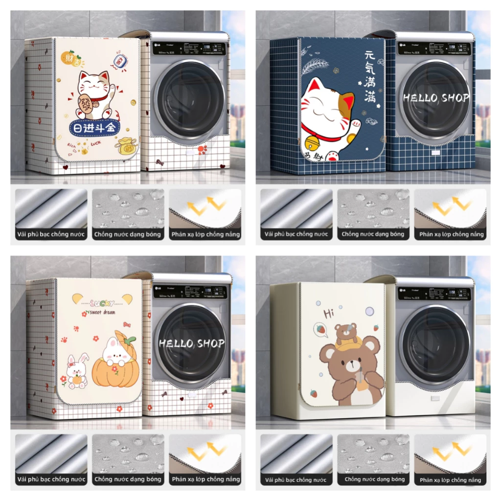 Vỏ bọc máy giặt cửa ngang chống nắng mưa bụi bẩn chất liệu vải dù bền đẹp chống thấm