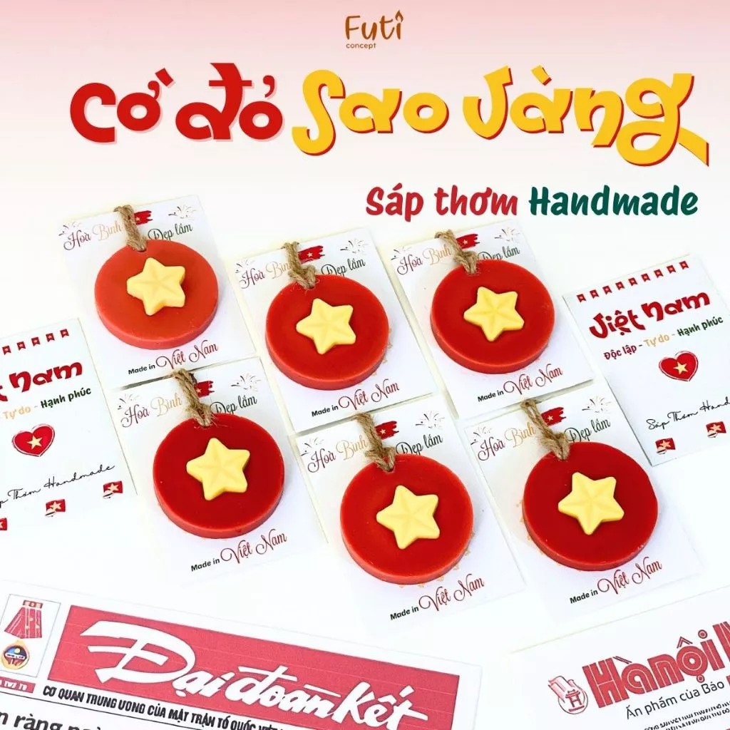 Sáp Thơm Cờ Đỏ Sao Vàng Handmade, Sáp Thơm Treo Tinh Dầu, Trang Trí, Treo Xe, Treo Phòng, Quà Tặng Quốc Khánh 2/9