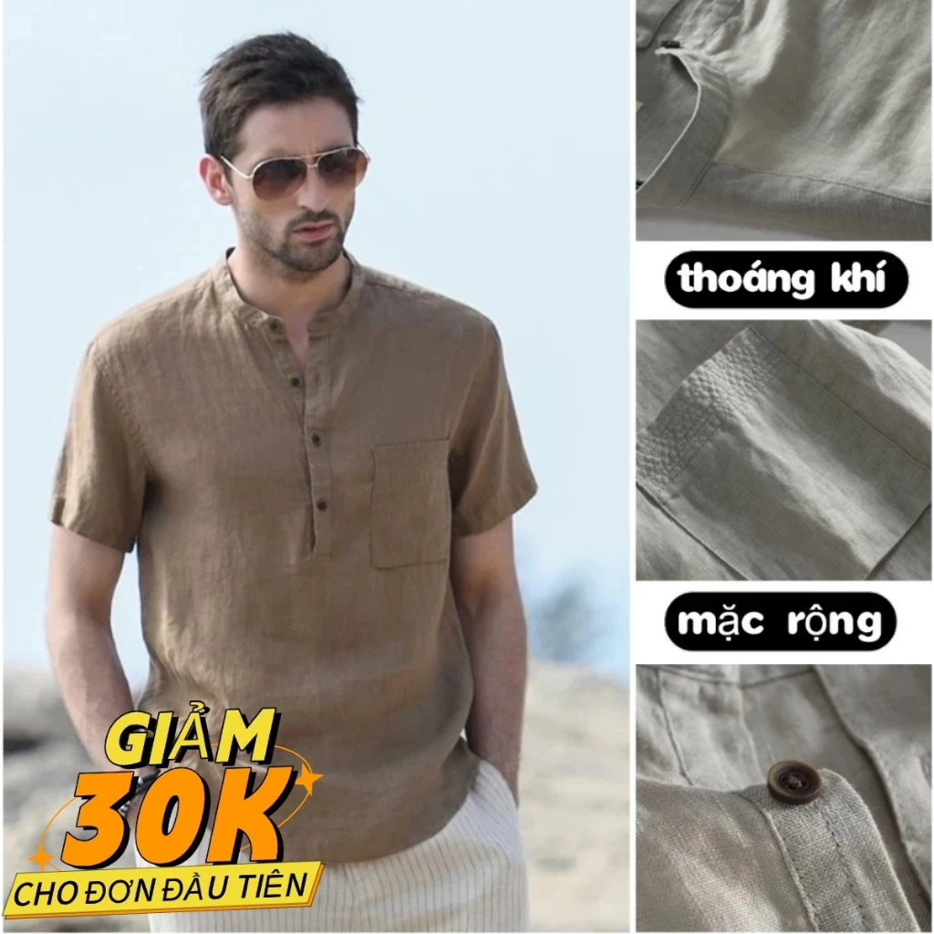 áo sơ mi nam tay ngắn Áo Thun Nam chất liệu Linen  Dễ Phối Đồ Chất Thoáng Mát phom dáng thoải mái Đ𝒖̛𝒐̛̣𝒄 Đ𝒐̂̀𝒏𝒈 𝑲𝒊𝒆̂̉𝒎