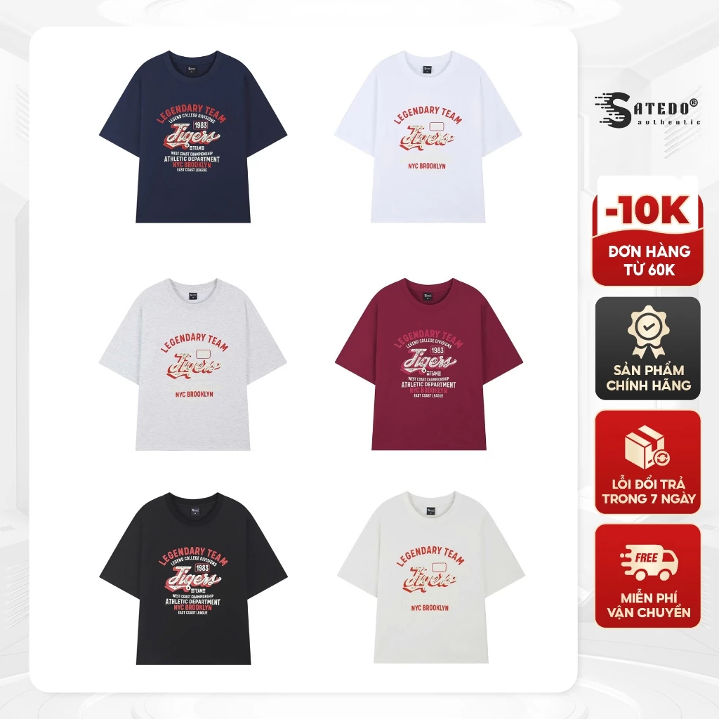 COMBO 2 Áo Phông Nam Nữ S ATEDO Cổ Tròn, Unisex chất liệu Cotton Cao Cấp, thoáng mát in chữ TIGERS nổi bật, mã SP:A030