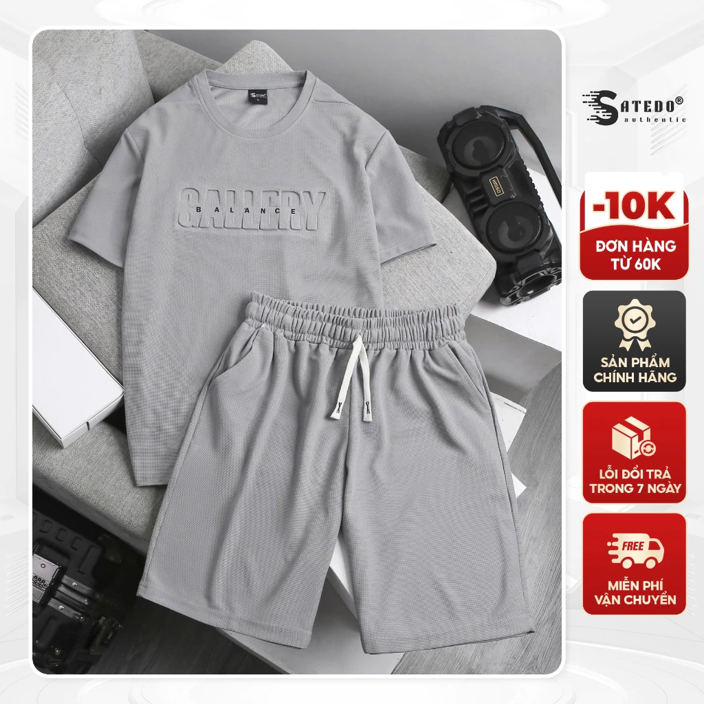 Bộ quần áo Nam Nữ SATEDO Tay ngắn, chất liệu vải Cotton Waffle Tổ Ong cao cấp, dập chữ nổi GALLERY 3D nổi bật. SKU: S035